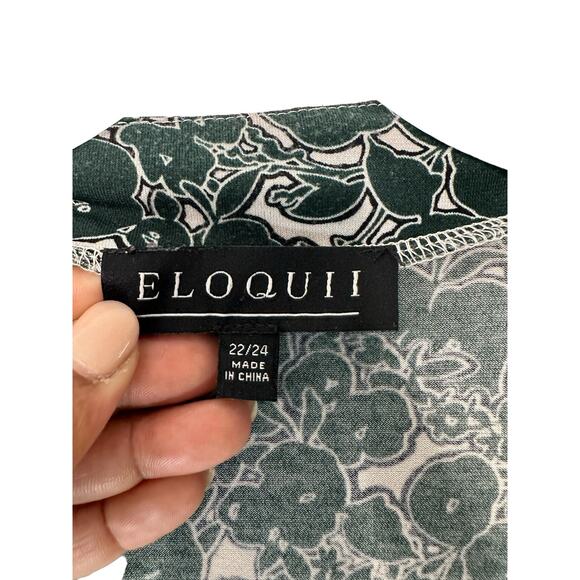 Eloquii Green White Plus Floral Print Work Office Faux Wrap Blouse Size 22/24 - Picture 2 of 8